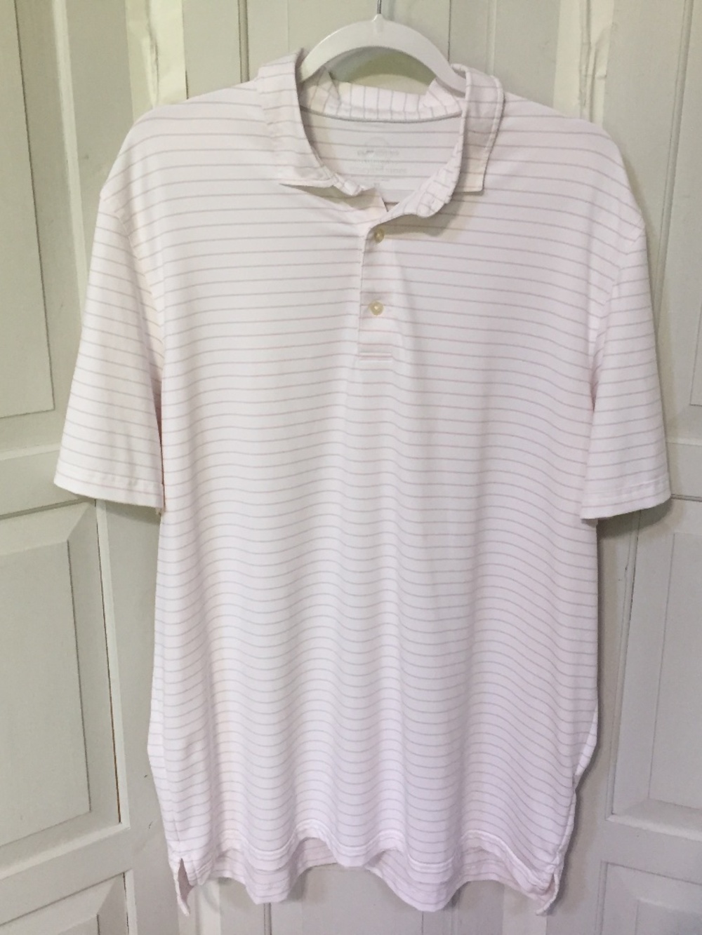 Vineyard Vines Polmero White Polo with Light Pink Pinstripes